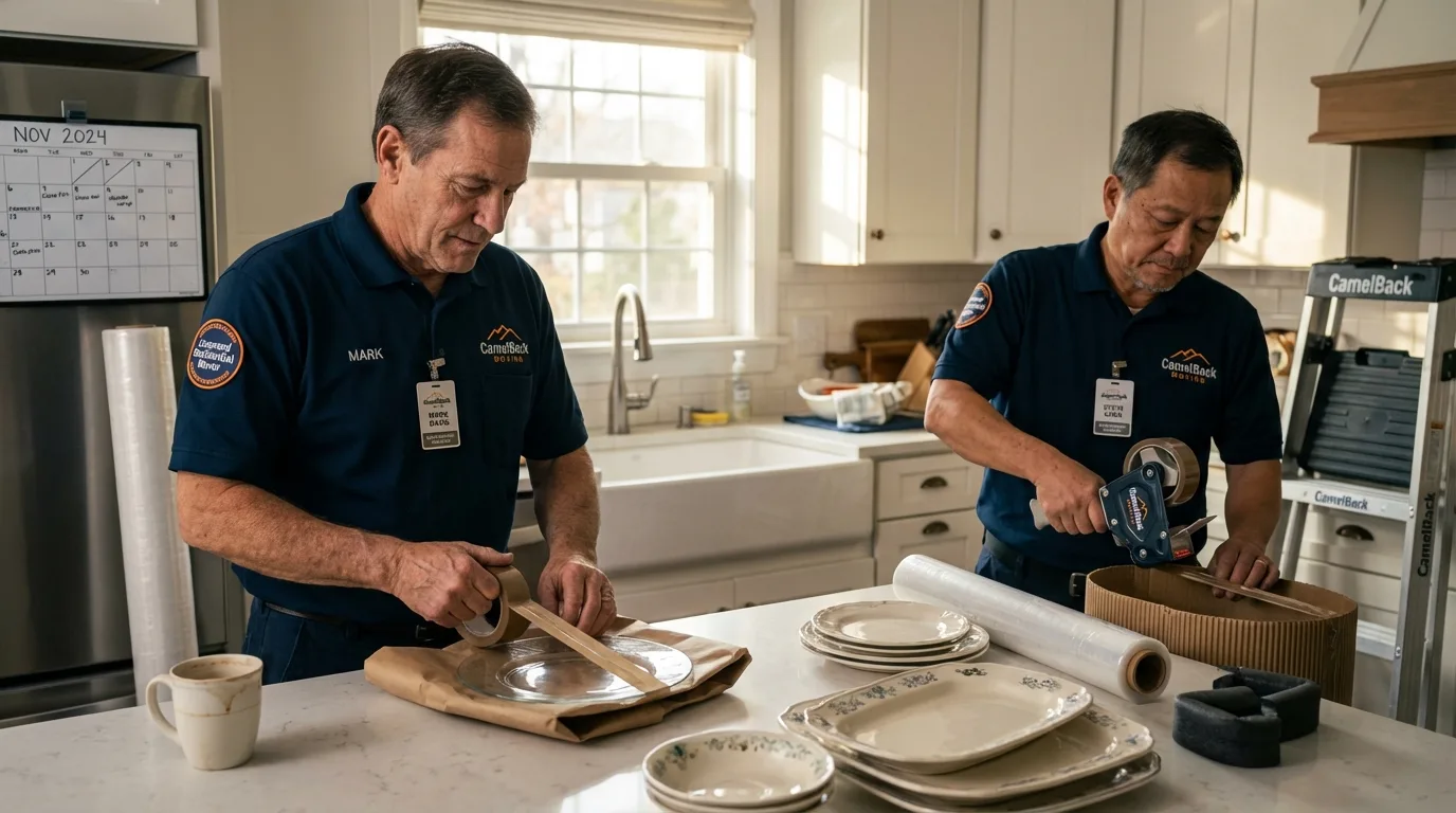 Professional crew packing kitchen dishware in Francestown, NH